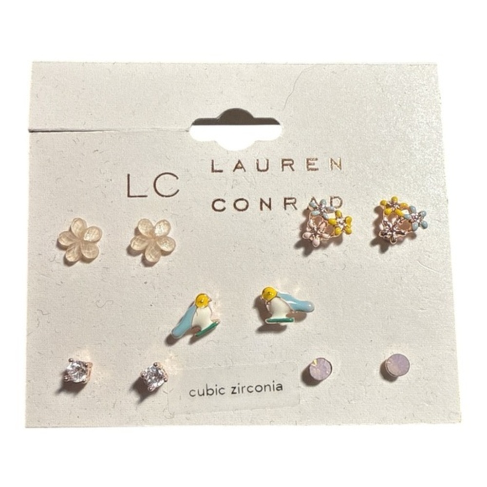 LC Lauren Conrad Floral and Cubic Zirconia Earring Set - Pastel Mix